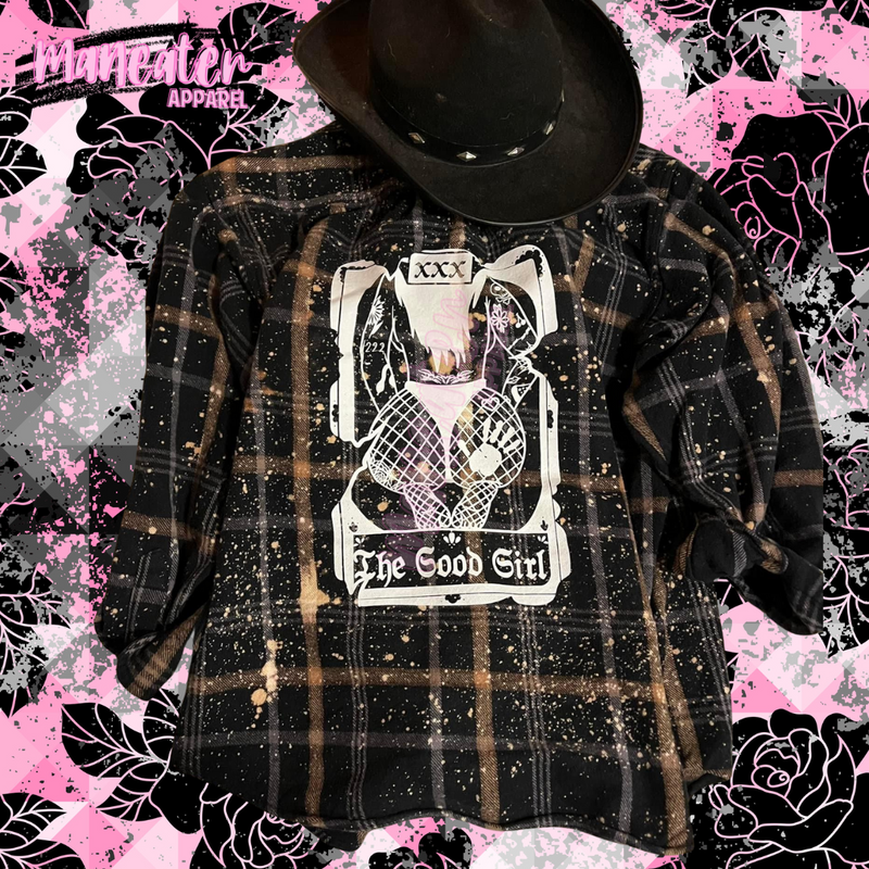 the good girl apocalypsebrute x maneater apparel unisex bleached flannel ONE OF A KIND UPCYCLED