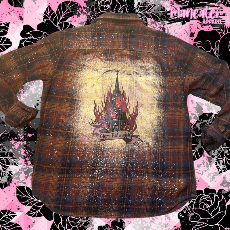 glory hallelujah unisex bleached flannel ONE OF A KIND UPCYCLED