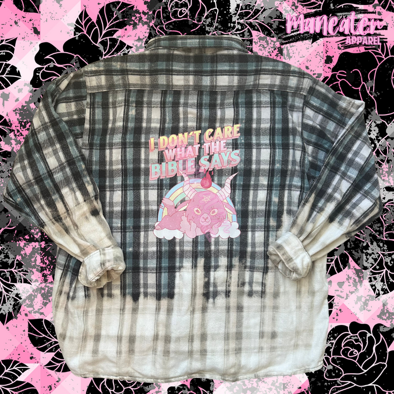 i don't care what the bible says unisex bleached flannel ONE OF A KIND UPCYCLED